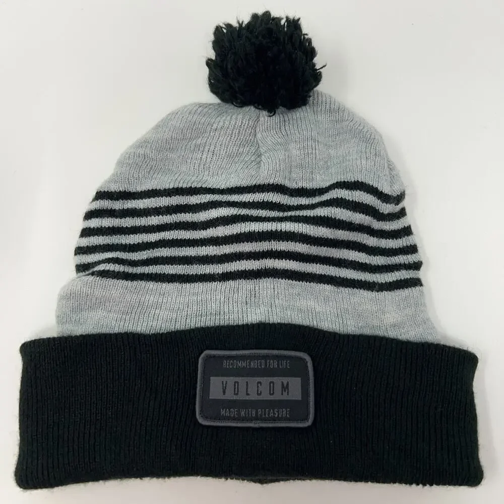 Volcom Cuffed Pom Pom Powder Beanie Toque Winter Hat Gray Snowboarding Skater